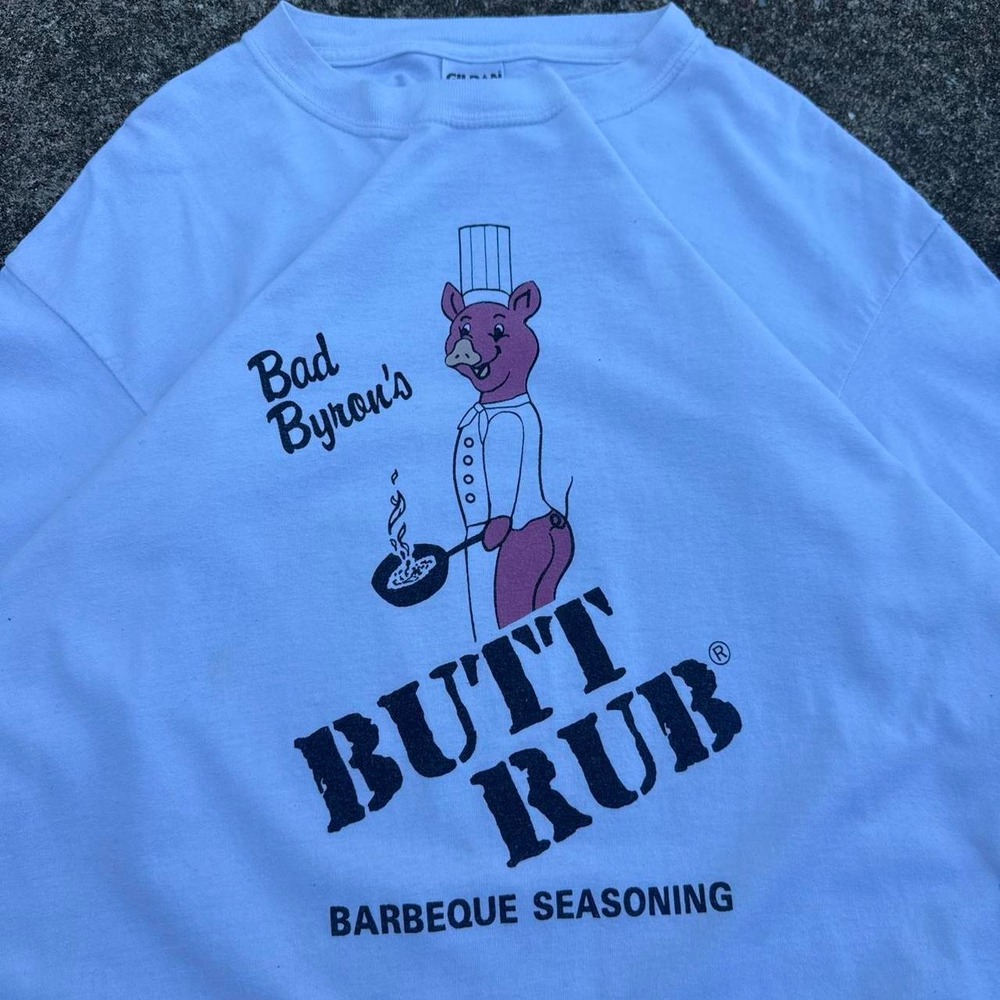 Vintage 2000s Gildan Butt Rub Barbecue Funny BBQ Food Tee White Large (g6)